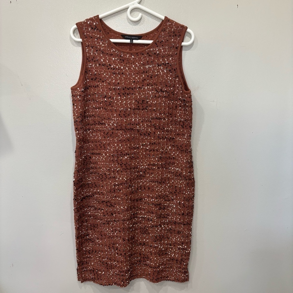Ming Wang Eyelash Tweed Knit Sheath Stretch Oakwood Dress Women’s Size Small
